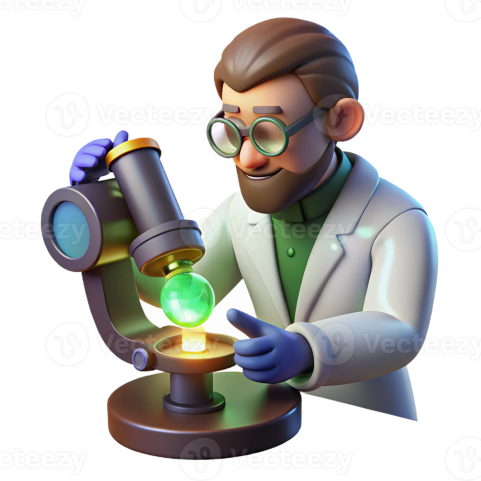 impressive traditional 3D Cartoon Scientist Microscope Illustration 4K png