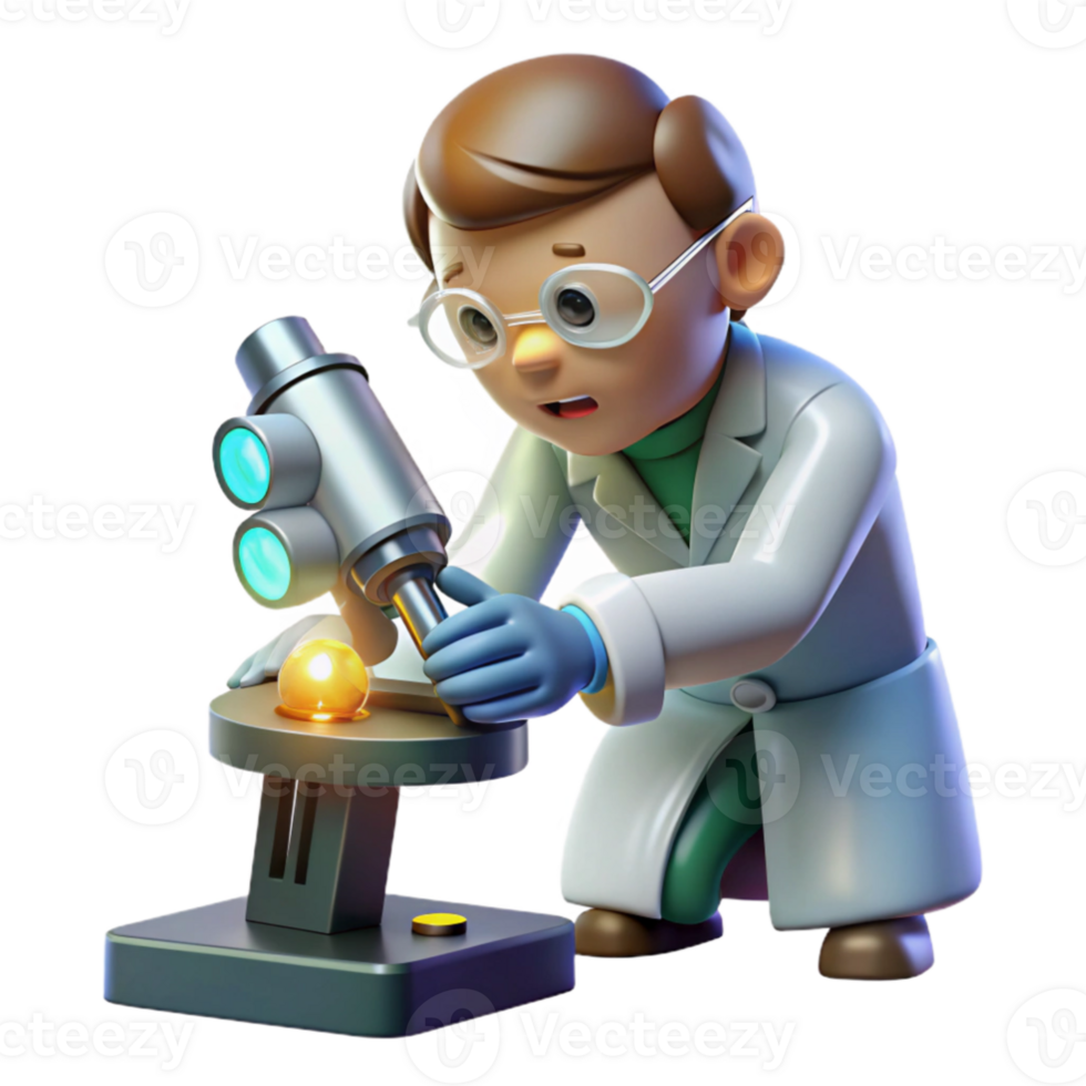 dramatic contemporary 3D Cartoon Scientist Microscope Illustration authentic png
