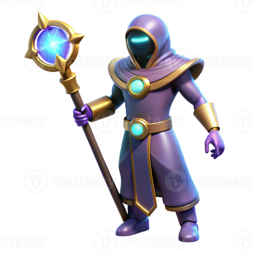 extraordinary traditional 3D Render Purple Robed Mage detailed png