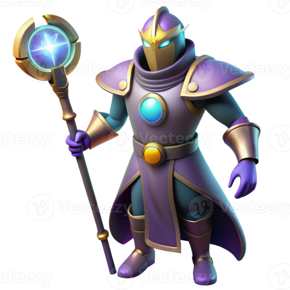 wonderful contemporary 3D Render Purple Mage with Staff high resolution png