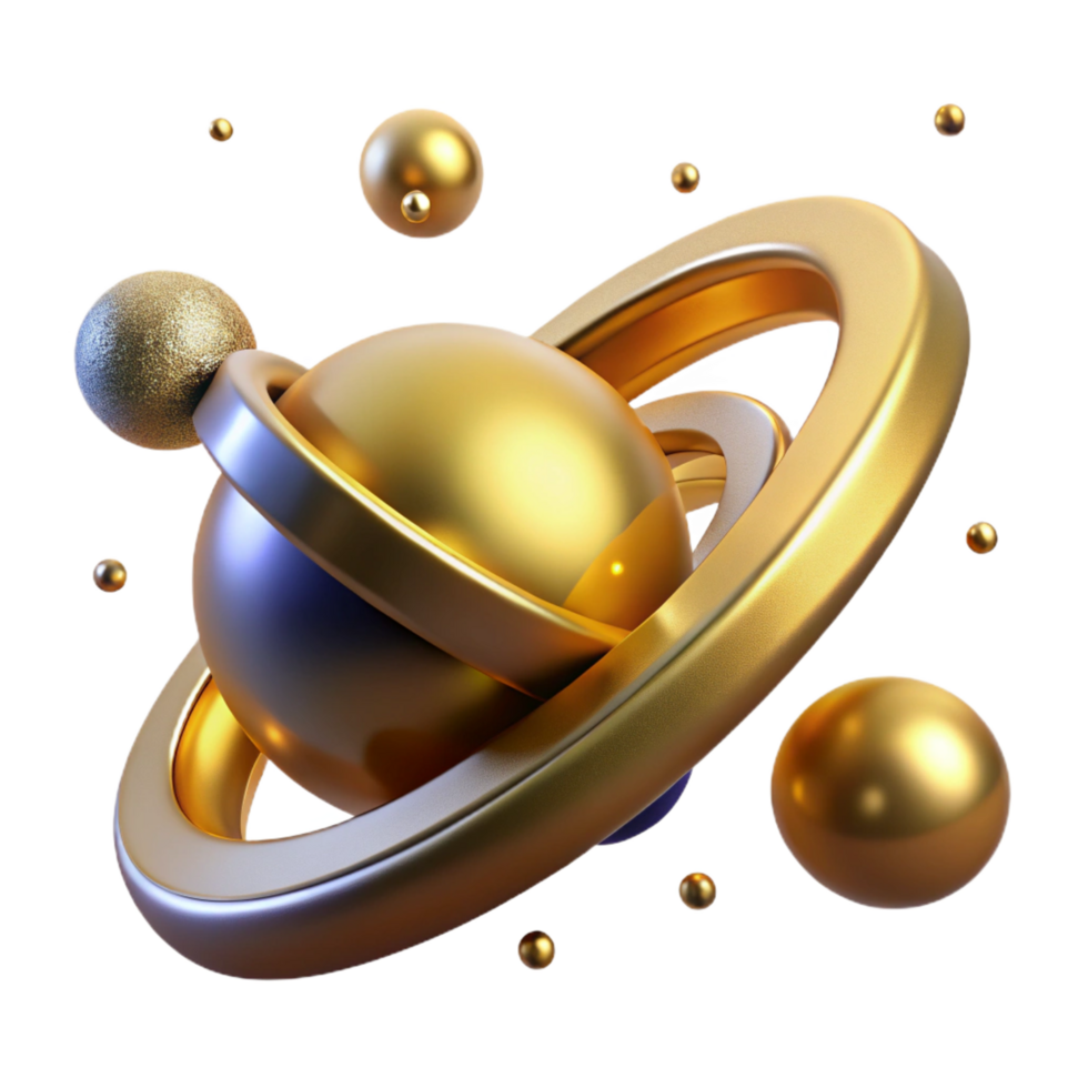 stunning abstract Golden Planetary System 3D Abstract Art authentic png