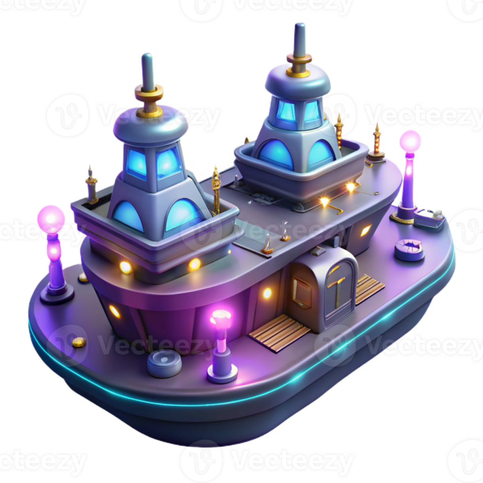 magnificent artistic Futuristic 3D Render of a Floating Palace high resolution png