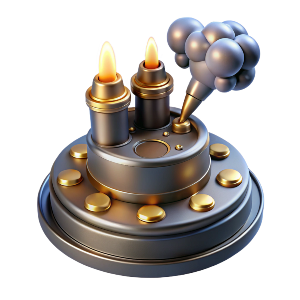 magnificent creative Steampunk Engine Model Miniature Metal Device with Flames Smoke authentic png
