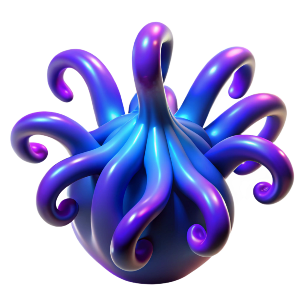 serene creative Abstract 3D Render Biomorphic, iridescent, bulbous form with swirling tentacles detailed png