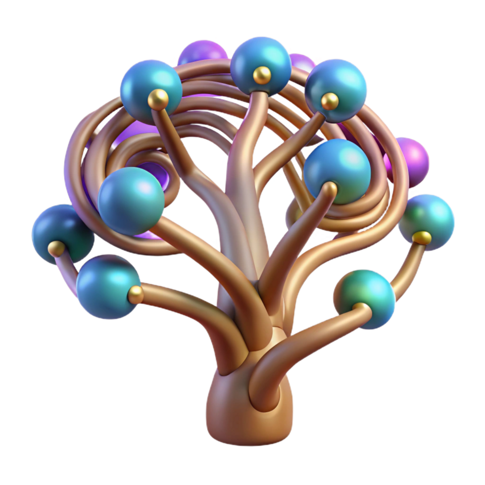 wonderful rustic Abstract Spiral Tree with Colorful Spheres 4K png