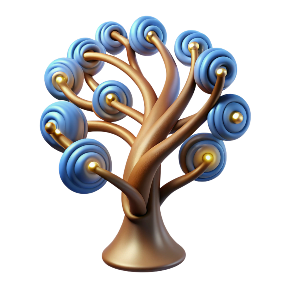 wonderful vintage Abstract 3D Tree Blue and Gold Circular Ornament high resolution png