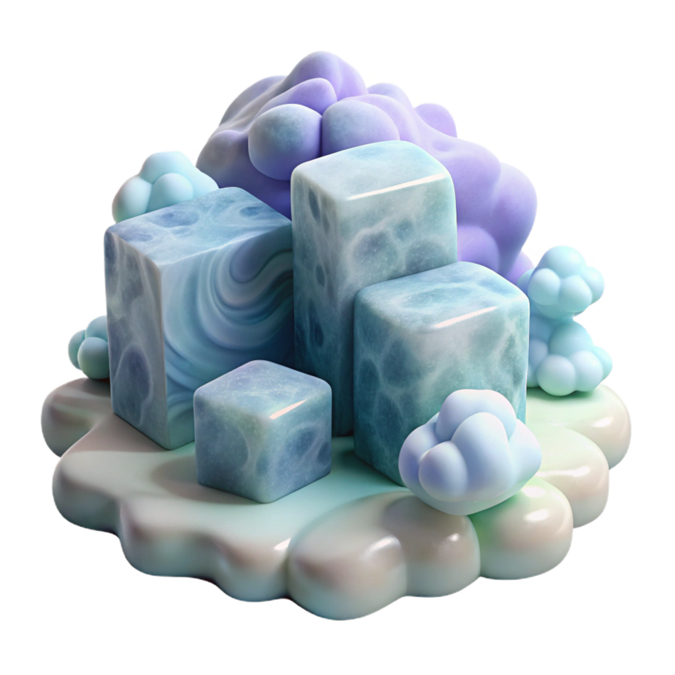 serene contemporary Abstract 3D Render Cubes, Clouds, and Swirls genuine png
