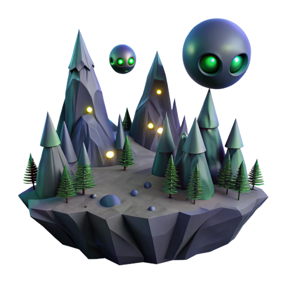 vibrant classic Mysterious Alien Landscape 3D Render of Floating Island authentic png