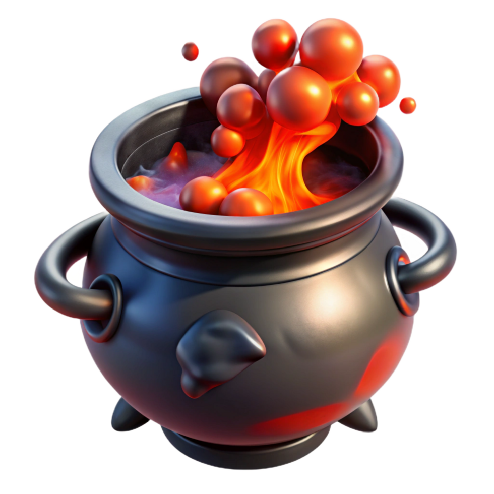 elegant classic Magic Cauldron Boiling Bubbles, Fiery Potion professional png