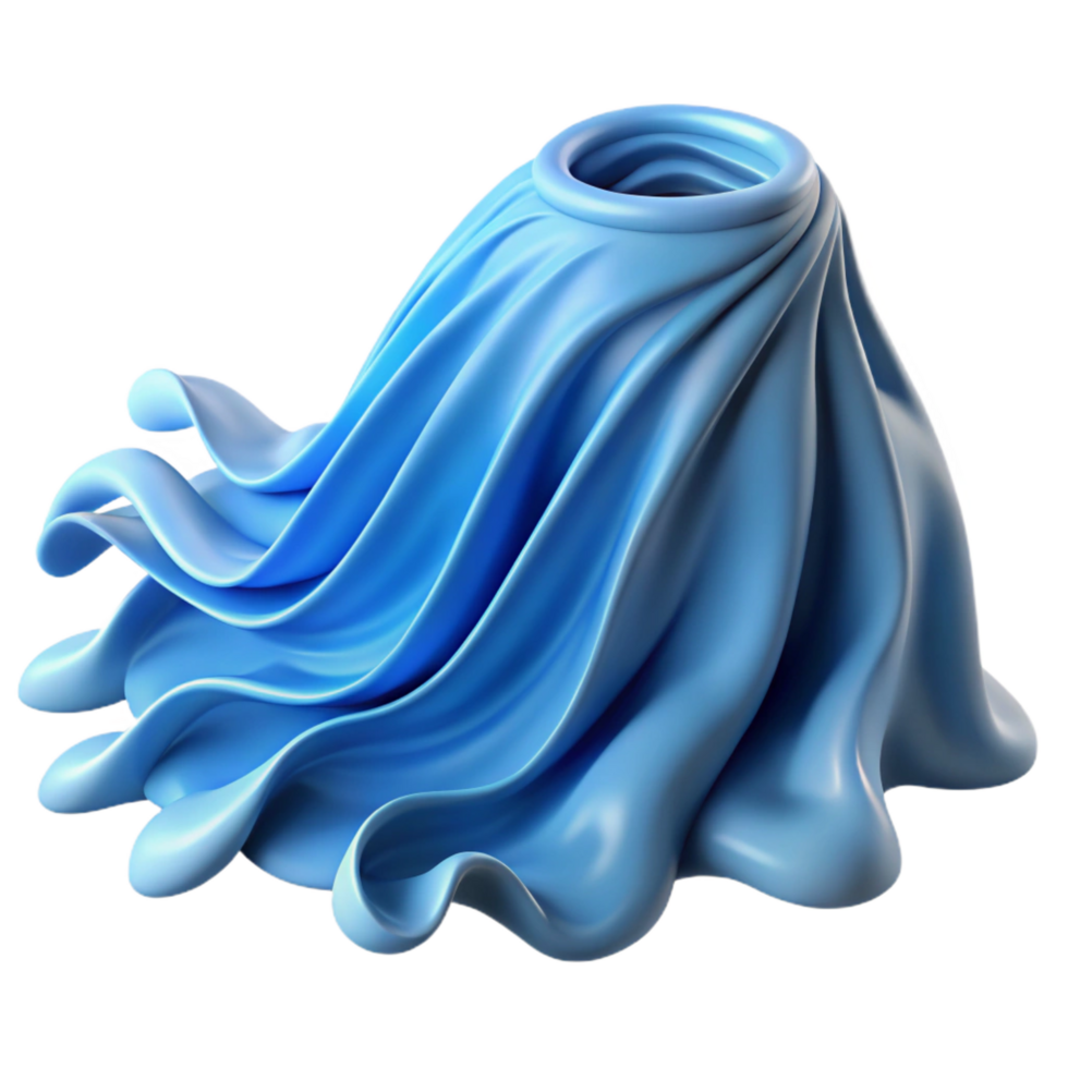 beautiful creative Abstract Blue Fabric Drape 3D Render of Flowing Waves detailed png