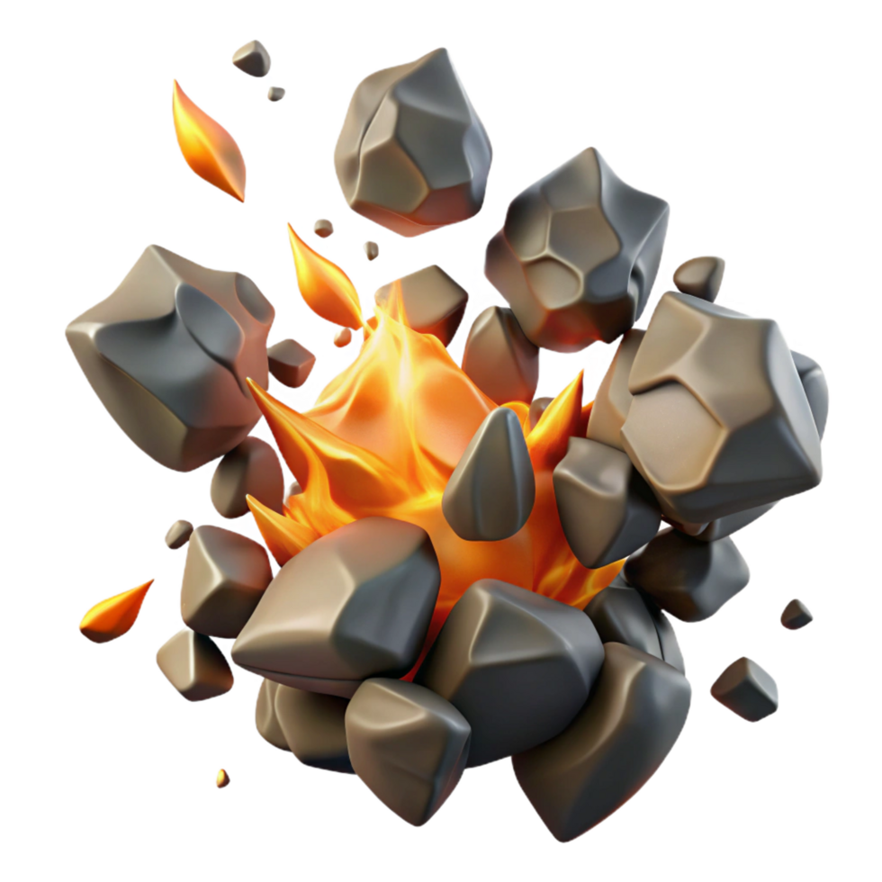 serene traditional Fiery Rock Explosion 3D Render detailed png