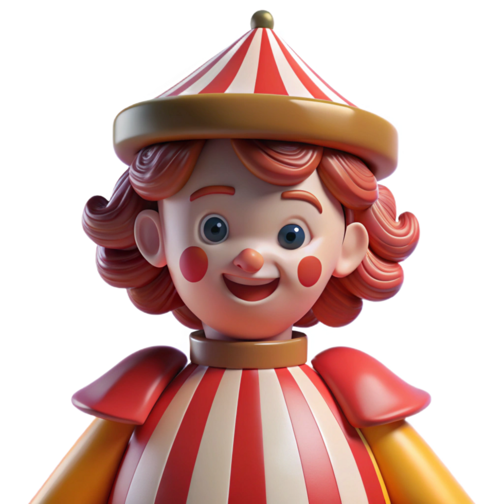 vibrant classic Cute Circus Cartoon Character 3D Render 4K png