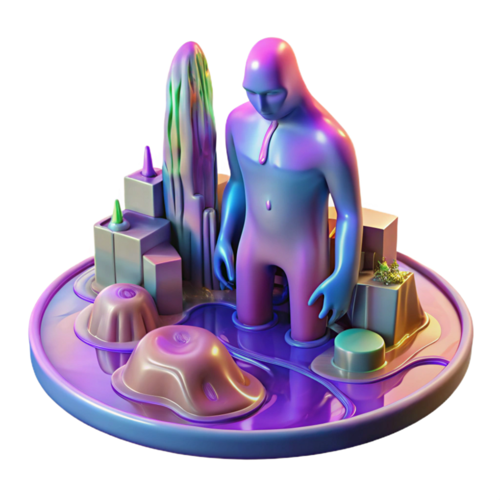 beautiful abstract Surreal 3D Render Giant in Iridescent Landscape high resolution png