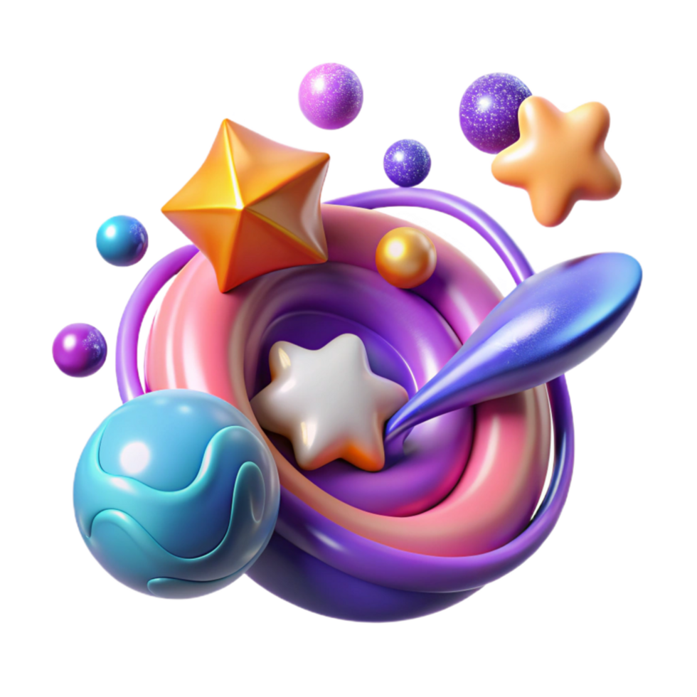 serene artistic Abstract 3D Colorful Galaxy Stars, Planets, and Swirls high resolution png