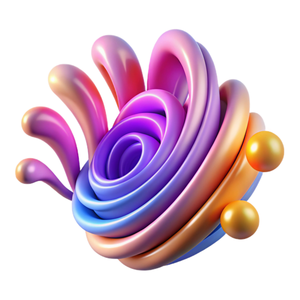 dramatic modern Abstract 3D Render Colorful Swirls and Spheres high quality png