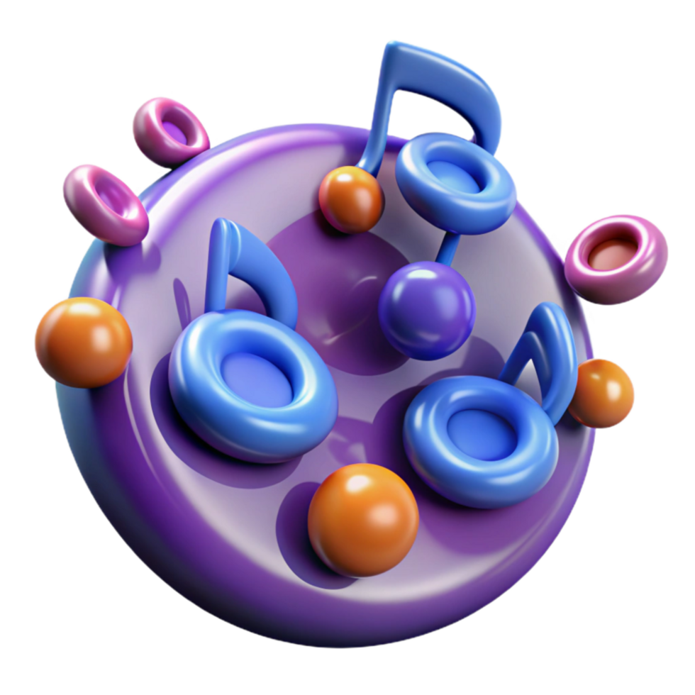wonderful minimalist 3D Music Notes and Spheres Abstract Design original png