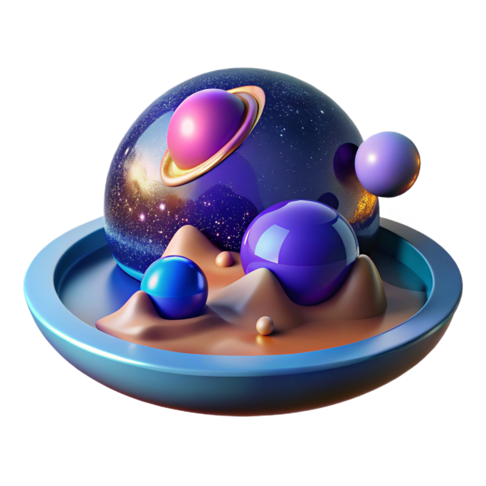 wonderful classic Cosmic Sphere Abstract 3D Render of Planets in a Dish exclusive png