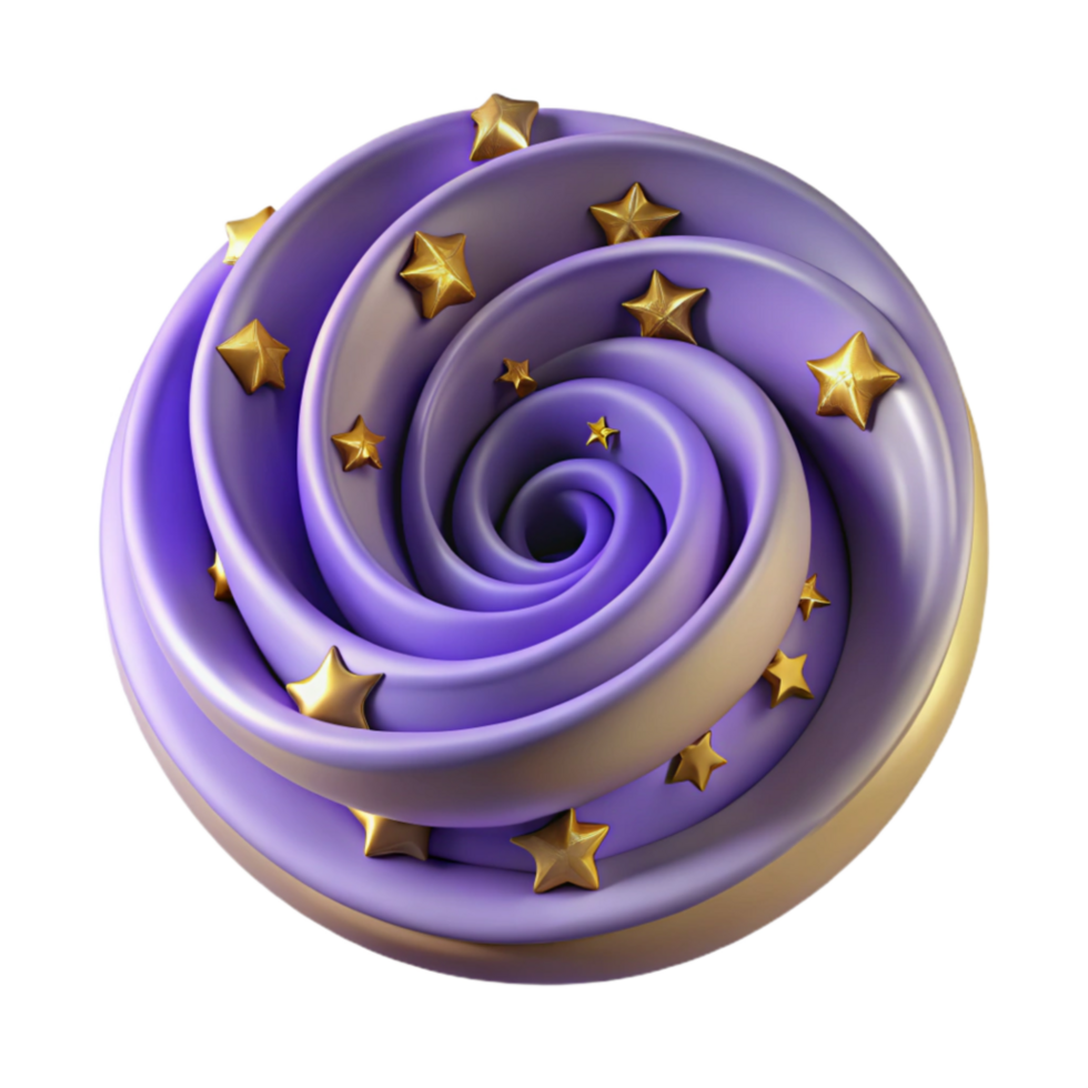 magnificent modern Purple Spiral with Golden Stars 3D Abstract Art authentic png