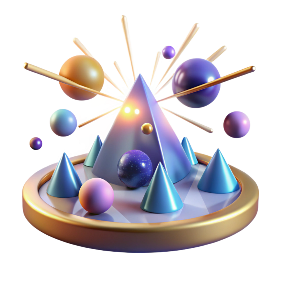 extraordinary rustic Abstract 3D Geometric Shapes Spheres, Cones, and Pyramid Design premium png