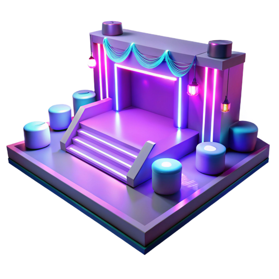 serene abstract Neon Stage with Steps and Seating 3D Render original png