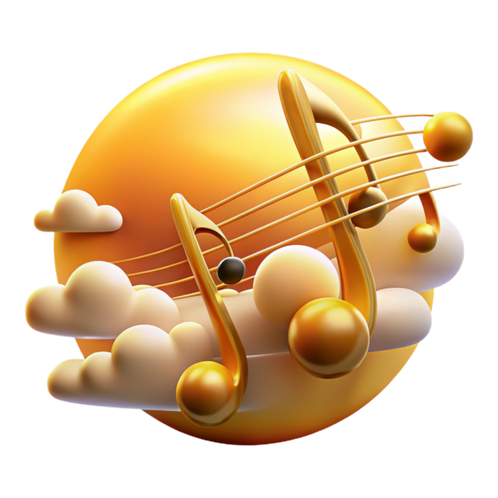 dramatic traditional Golden Music Notes in Clouds 3D Render genuine png