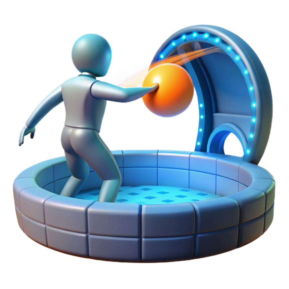 wonderful creative 3D Render Figure Throws Ball into Futuristic Pool high resolution png