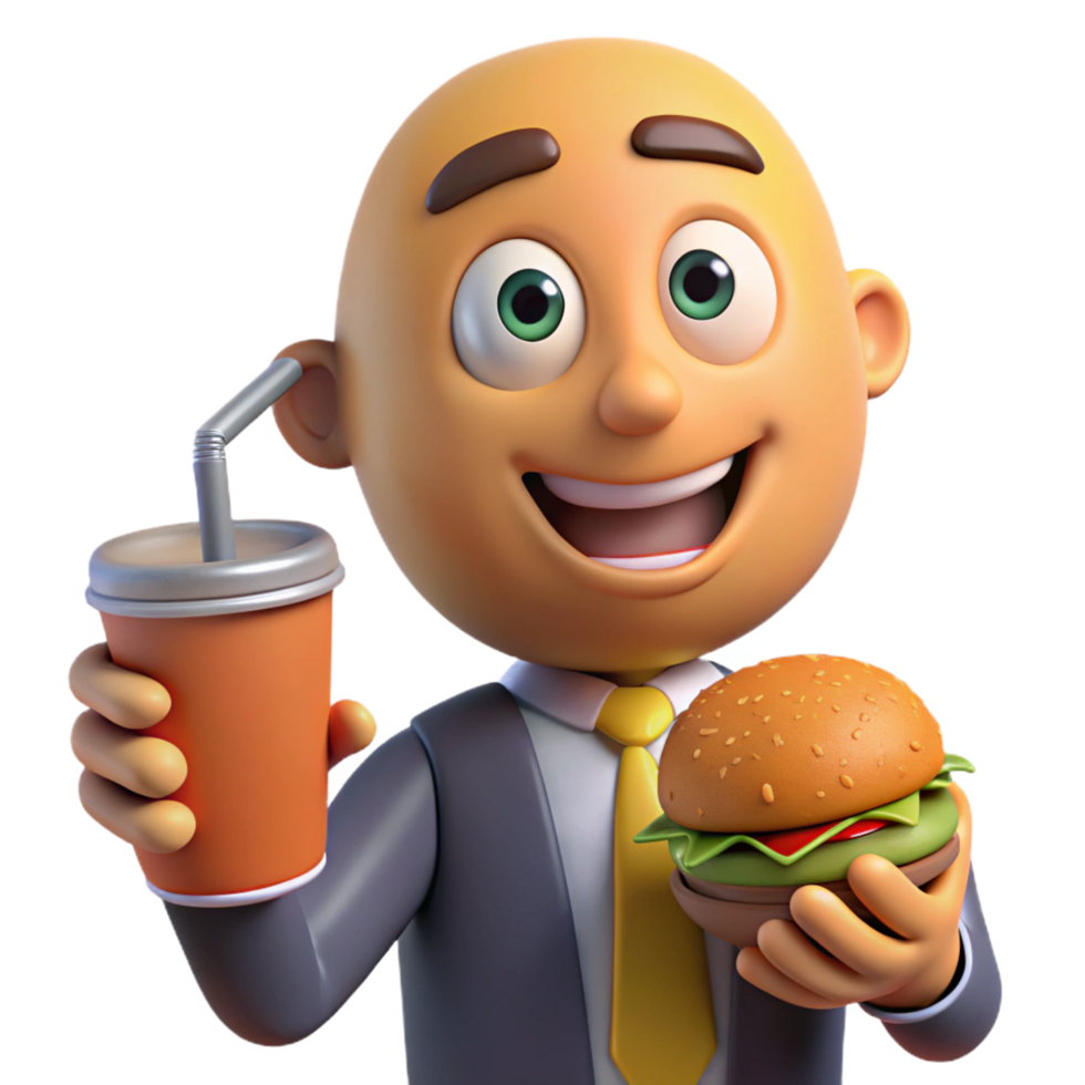 elegant creative Happy Businessman Enjoying Burger and Soda premium png