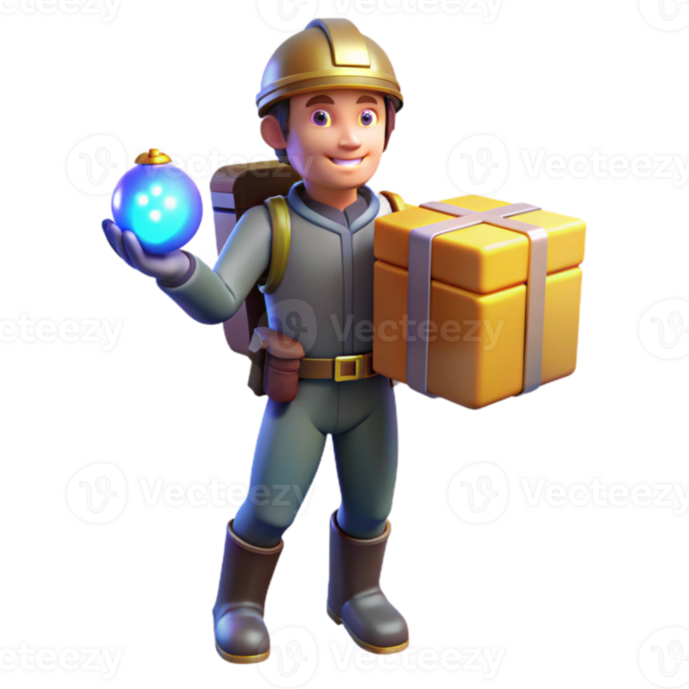 beautiful rustic 3D Cartoon Delivery Worker with Package original png