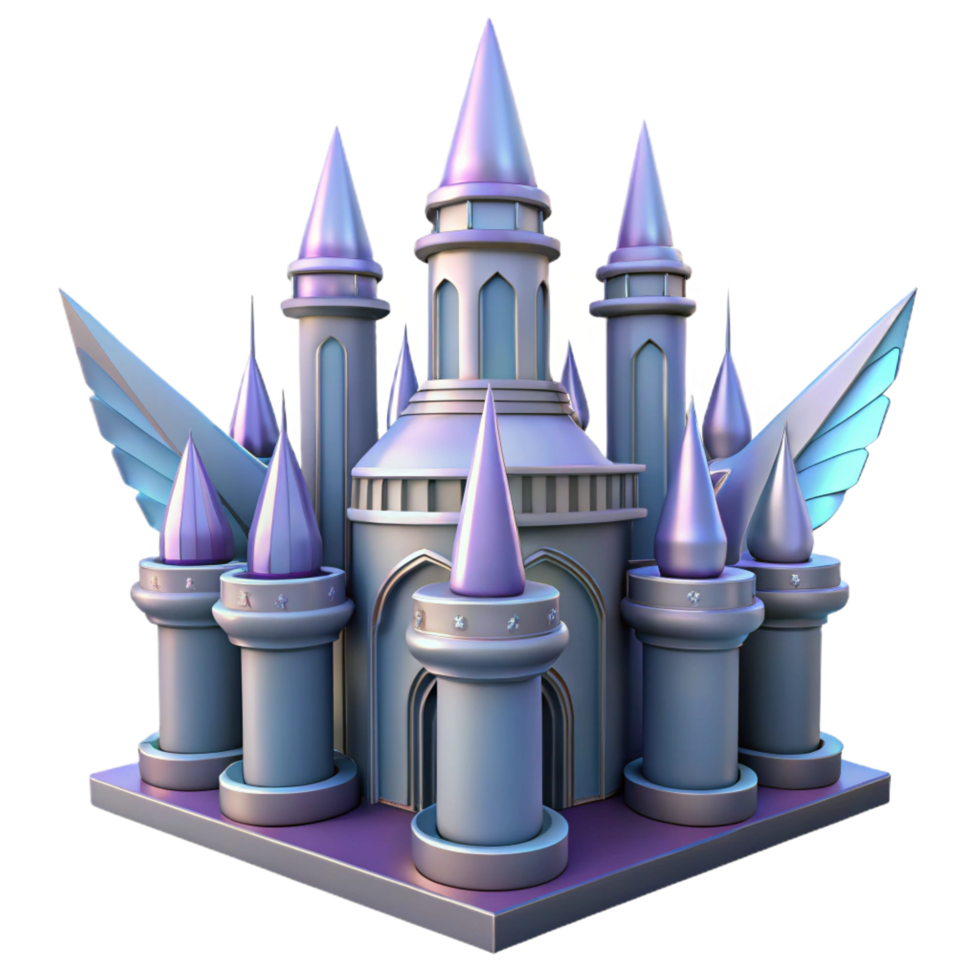 magnificent rustic Fantasy Castle with Wings 3D Render 4K png