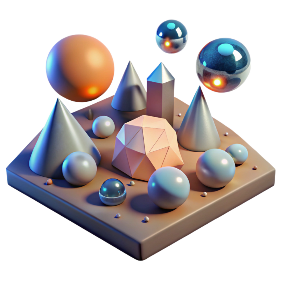 extraordinary abstract Abstract 3D Geometric Shapes Spheres, Cones, and Polyhedrons high resolution png
