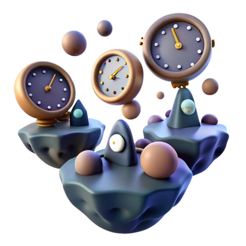elegant traditional Abstract Clocks on Surreal Rocks 3D Render detailed png