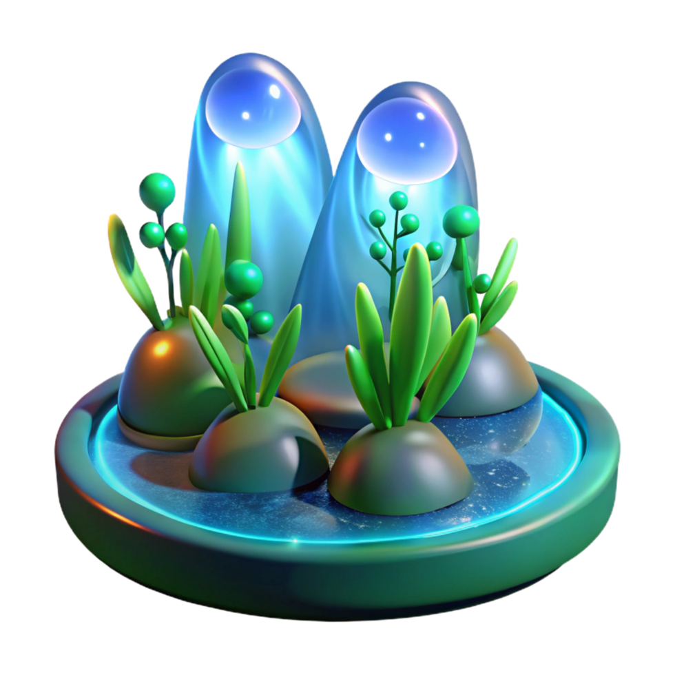 stunning classic Enchanted Glowing Plants in a Mystical Pond professional png