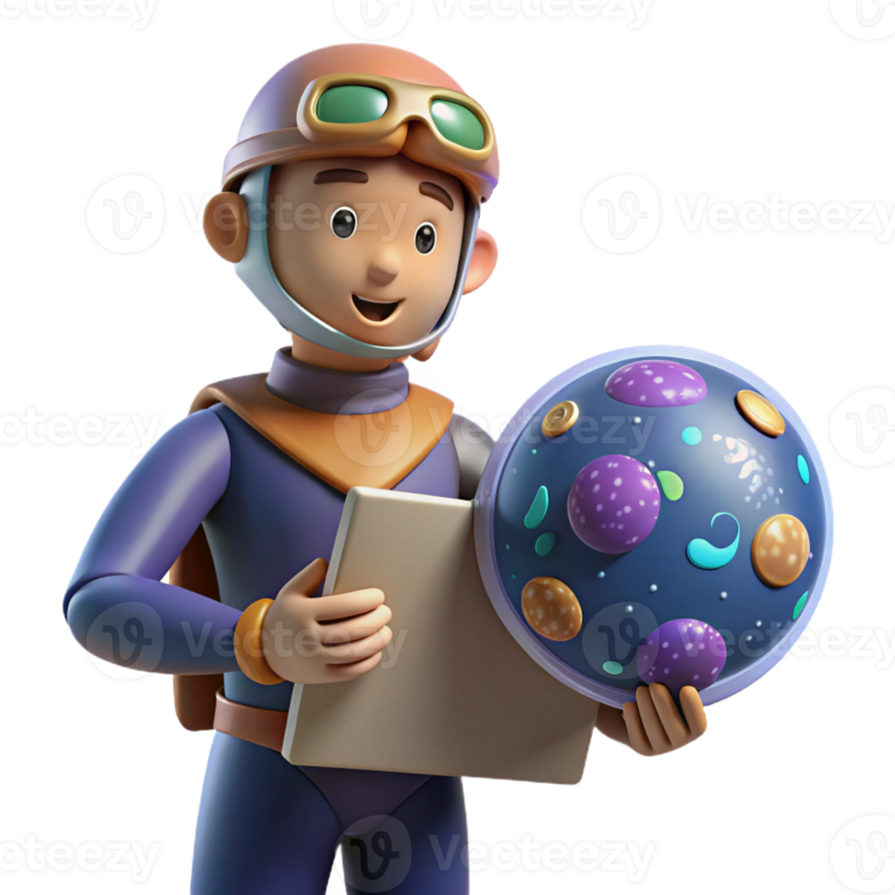 impressive rustic 3D Cartoon Scientist Exploring Cell premium png