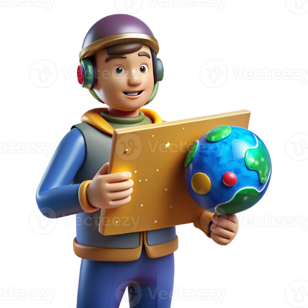 stunning contemporary 3D Cartoon Astronaut Studying Star Chart professional png