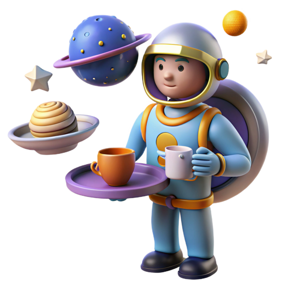 extraordinary artistic Astronaut Serving Cosmic Treats and Drinks detailed png
