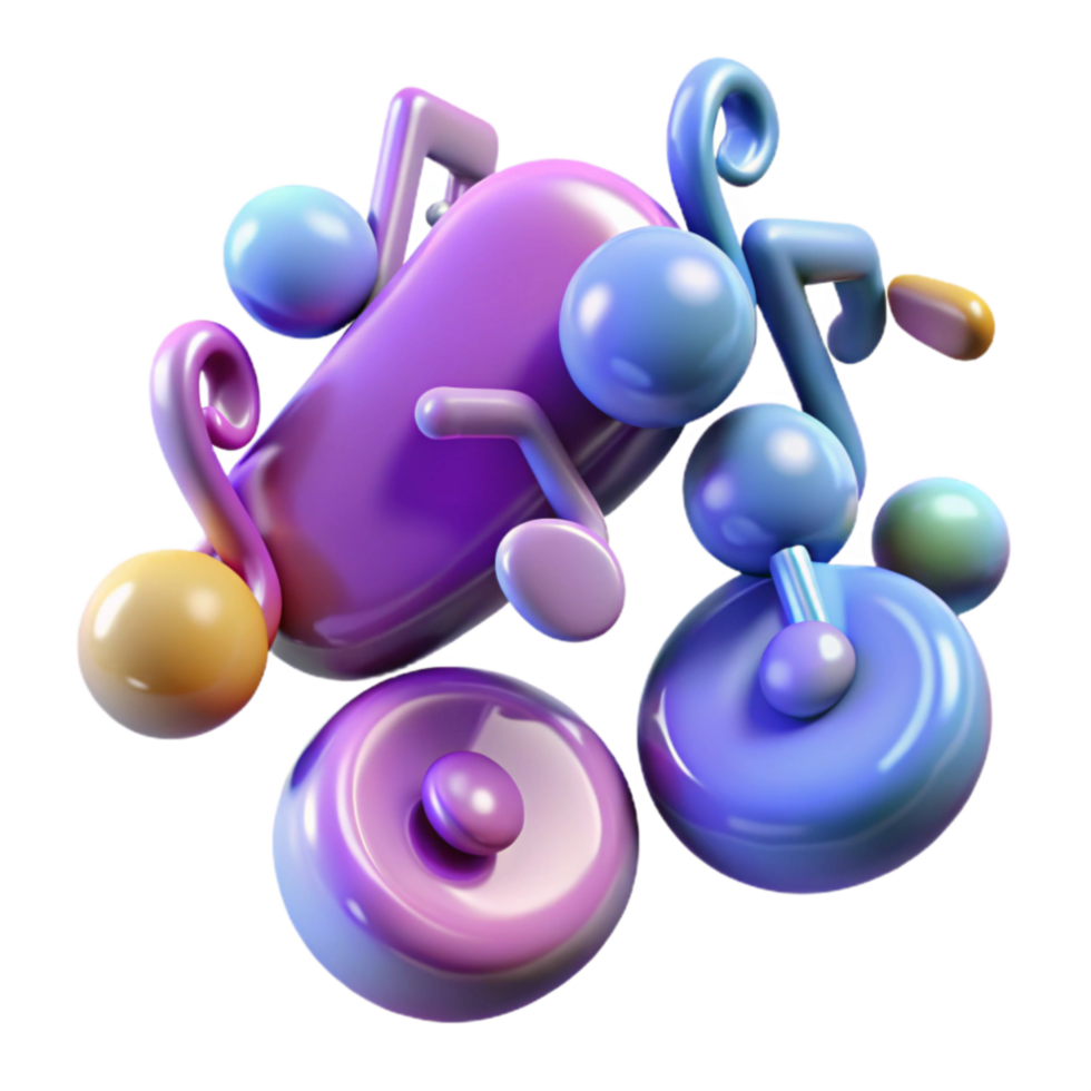 extraordinary contemporary Abstract Music Notes 3D Render detailed png