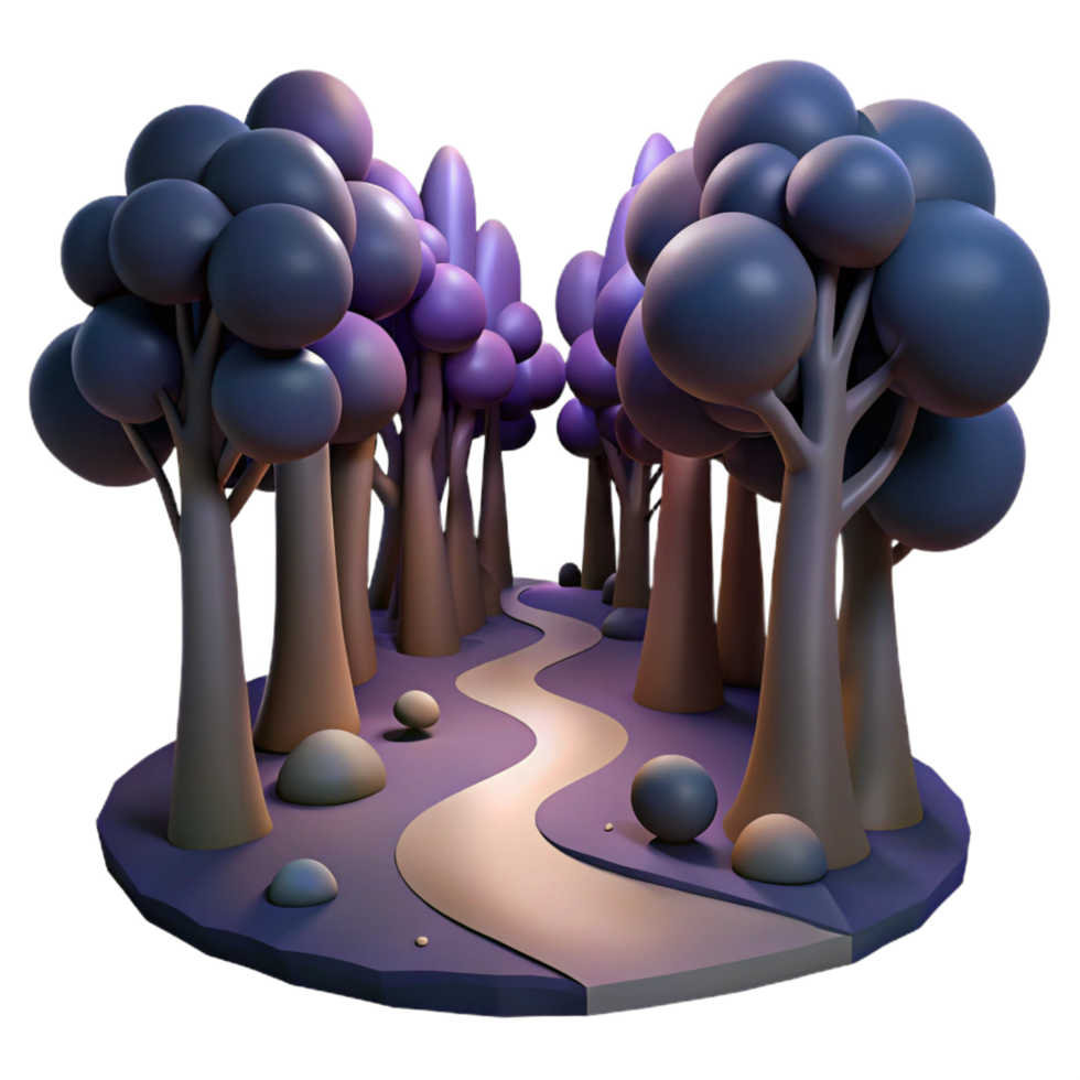 impressive contemporary 3D Render Winding Path Through Cartoon Forest premium png