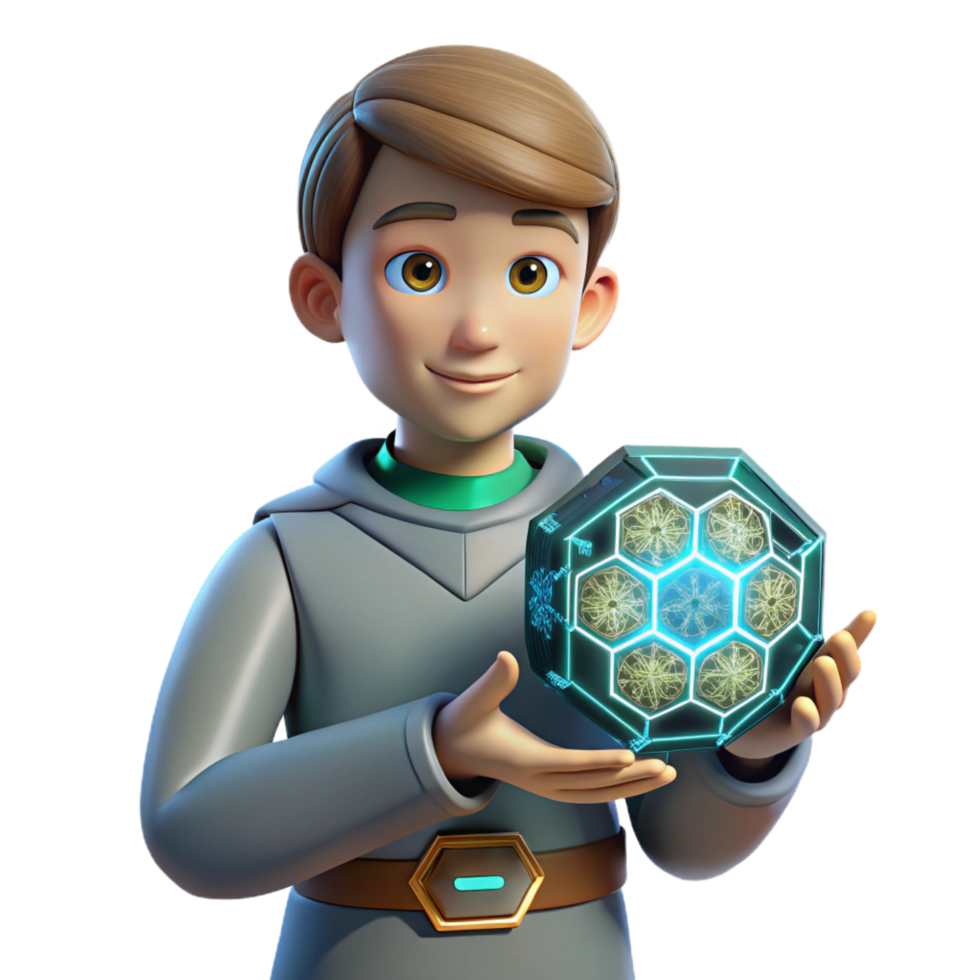 serene minimalist Boy Shows Futuristic Holographic Hexagon original png