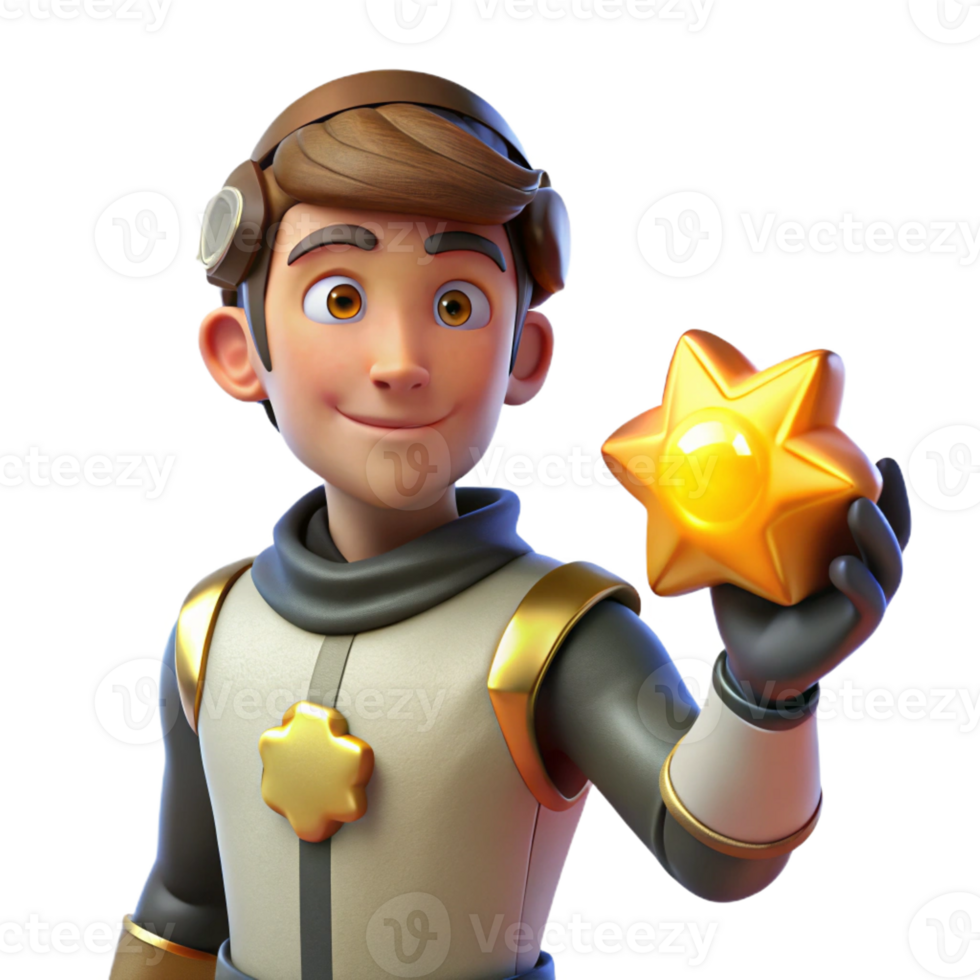 elegant rustic 3D Cartoon Boy with Golden Star high resolution png