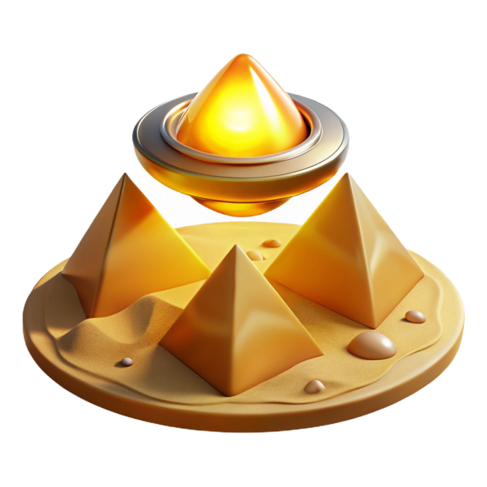 stunning classic Golden Pyramids and Orb Abstract 3D Render professional png