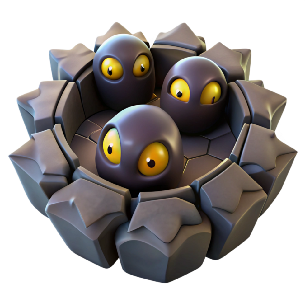 extraordinary minimalist Mysterious Stone Nest with Three Creatures premium png