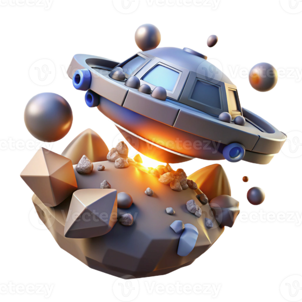 extraordinary artistic 3D Render Spaceship Landing Asteroid 4K png