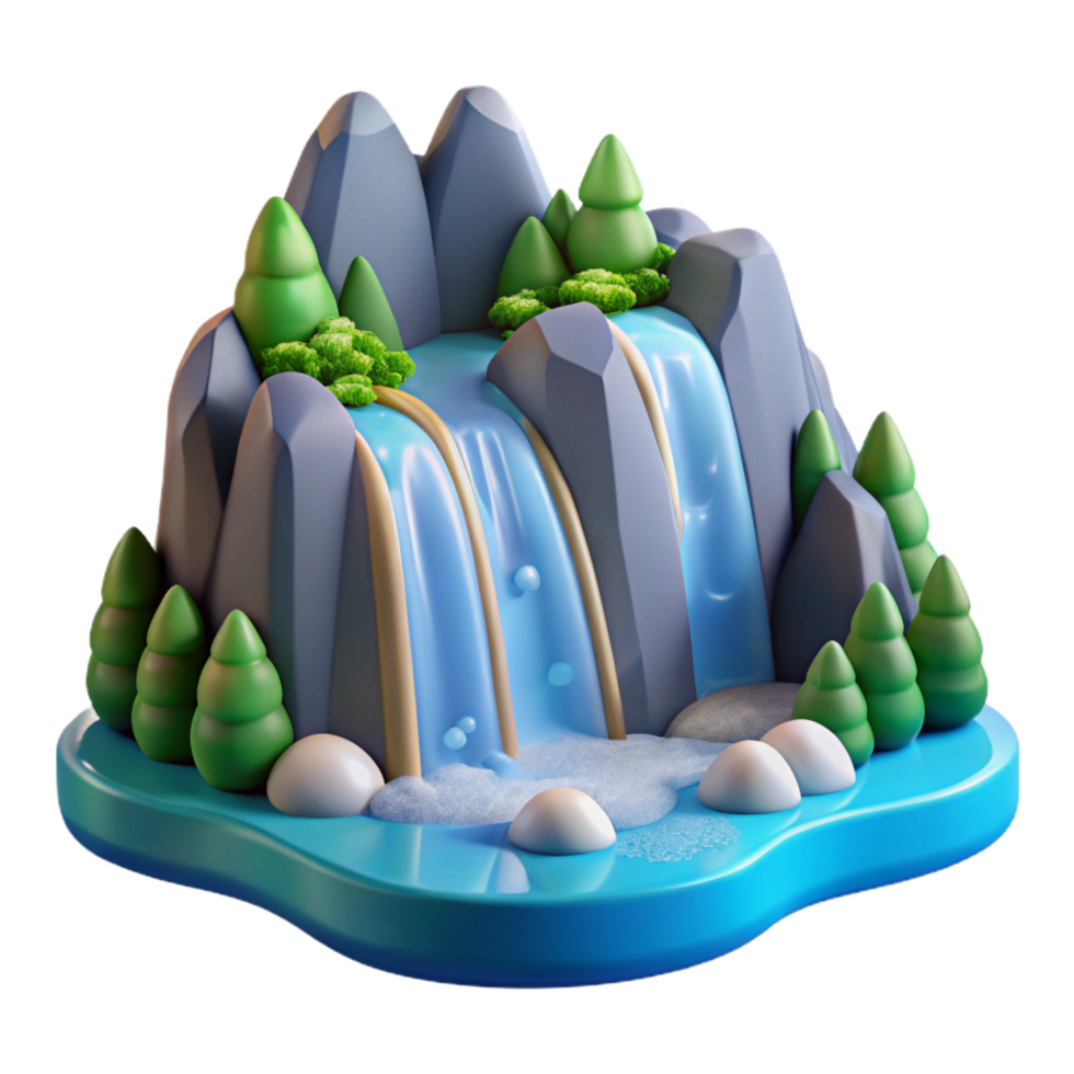 serene modern Scenic Waterfall 3D Model Cartoon Nature genuine png