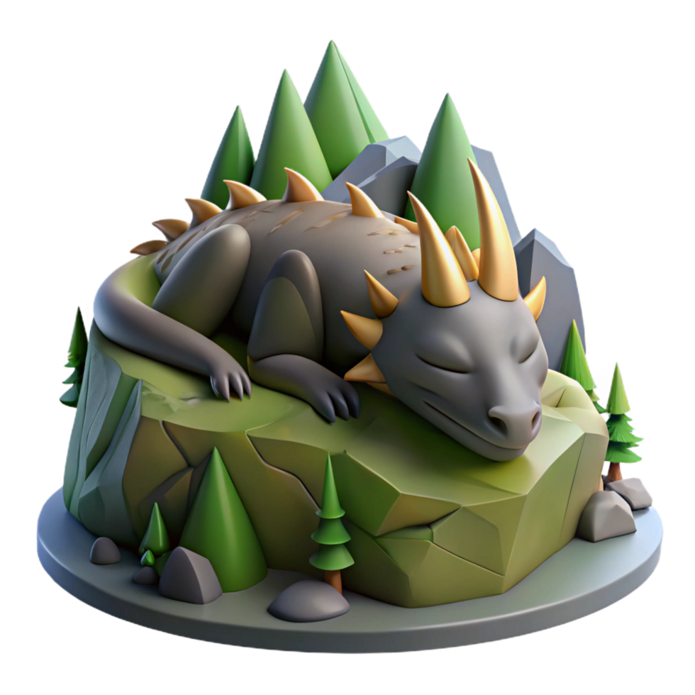 extraordinary creative Sleeping Dragon 3D Render Fantasy Creature Art 4K png