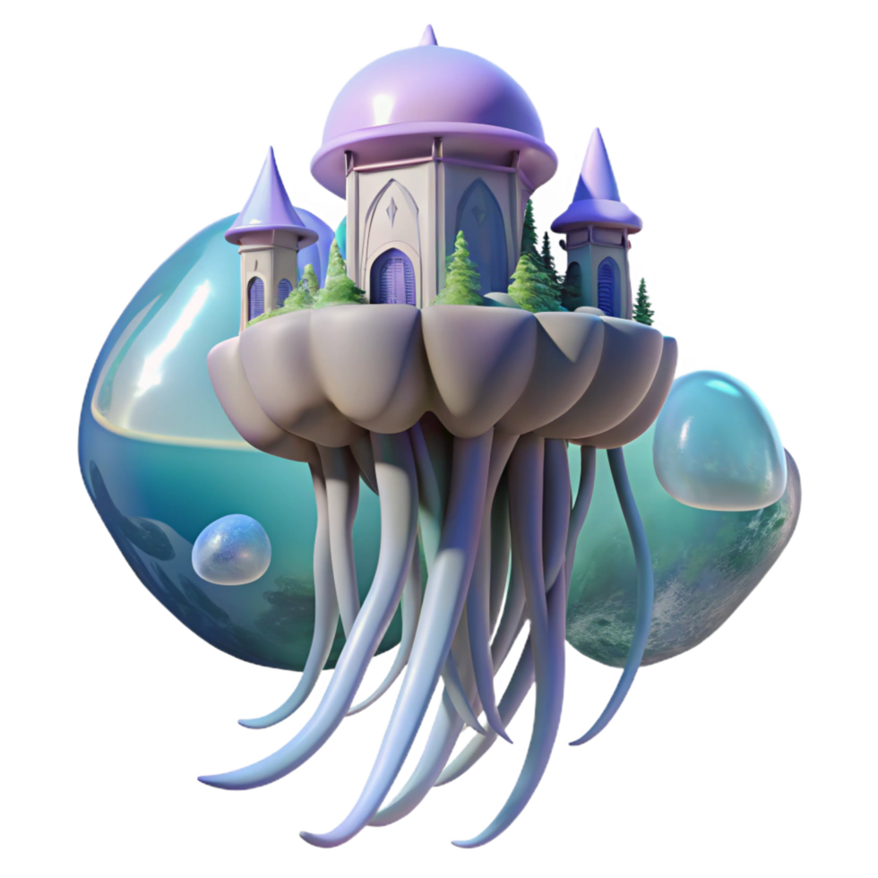 elegant contemporary Floating Island Castle Fantasy Architecture in a Surreal World genuine png