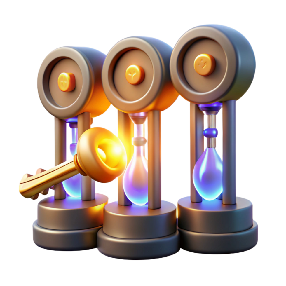 beautiful rustic Unlocking Time A 3D Puzzle of Hourglasses and Keys high resolution png
