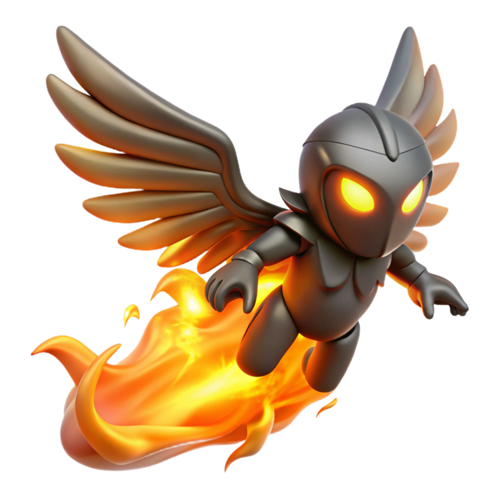 vibrant modern Fiery Winged Robot in Flight genuine png