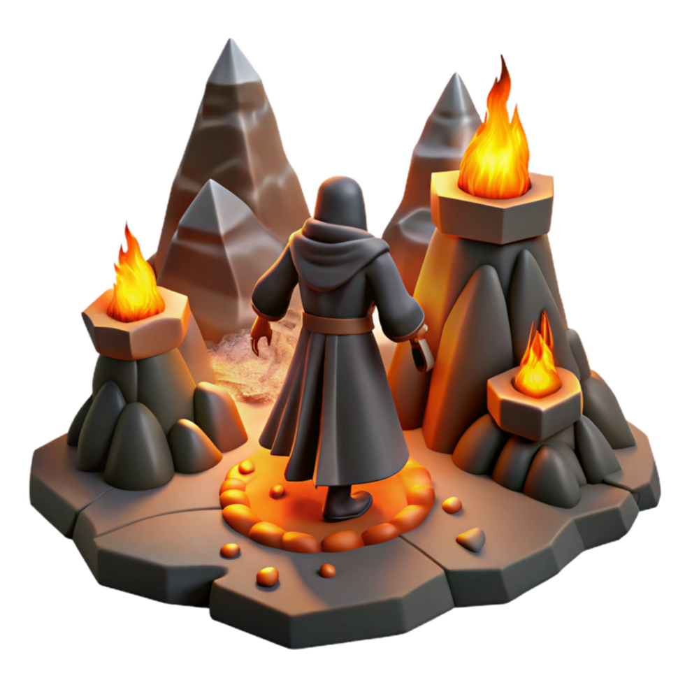 wonderful modern 3D Render Sorcerer at Volcanic Ritual Site high resolution png