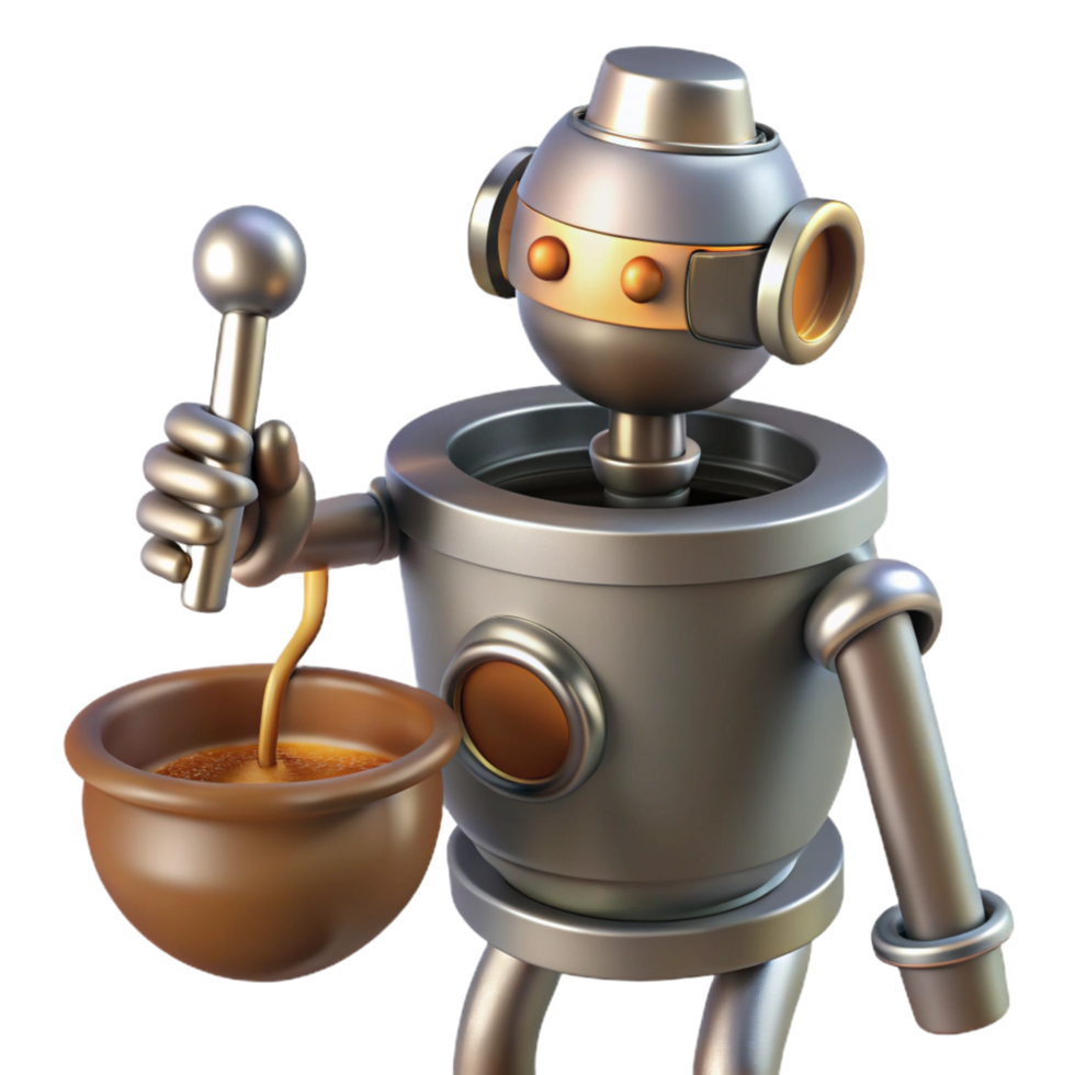 impressive traditional Robot Chef Mixing Ingredients in a Bowl professional png