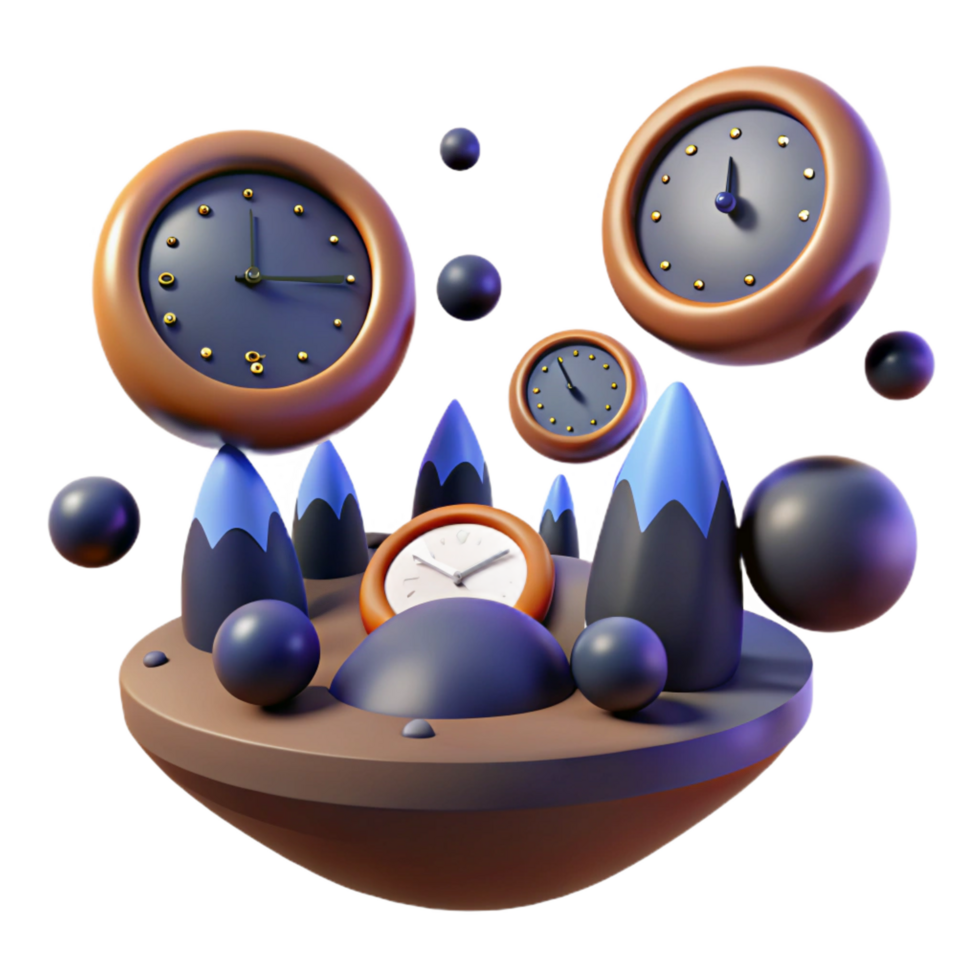 elegant classic Abstract Clock Landscape Time, Clocks, 3D, Art, Design, Surreal, Fantasy, Sphere, Mountains original png